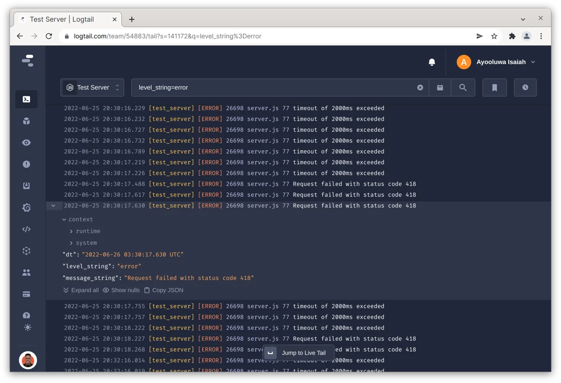 LogTail Log Management Dashboard