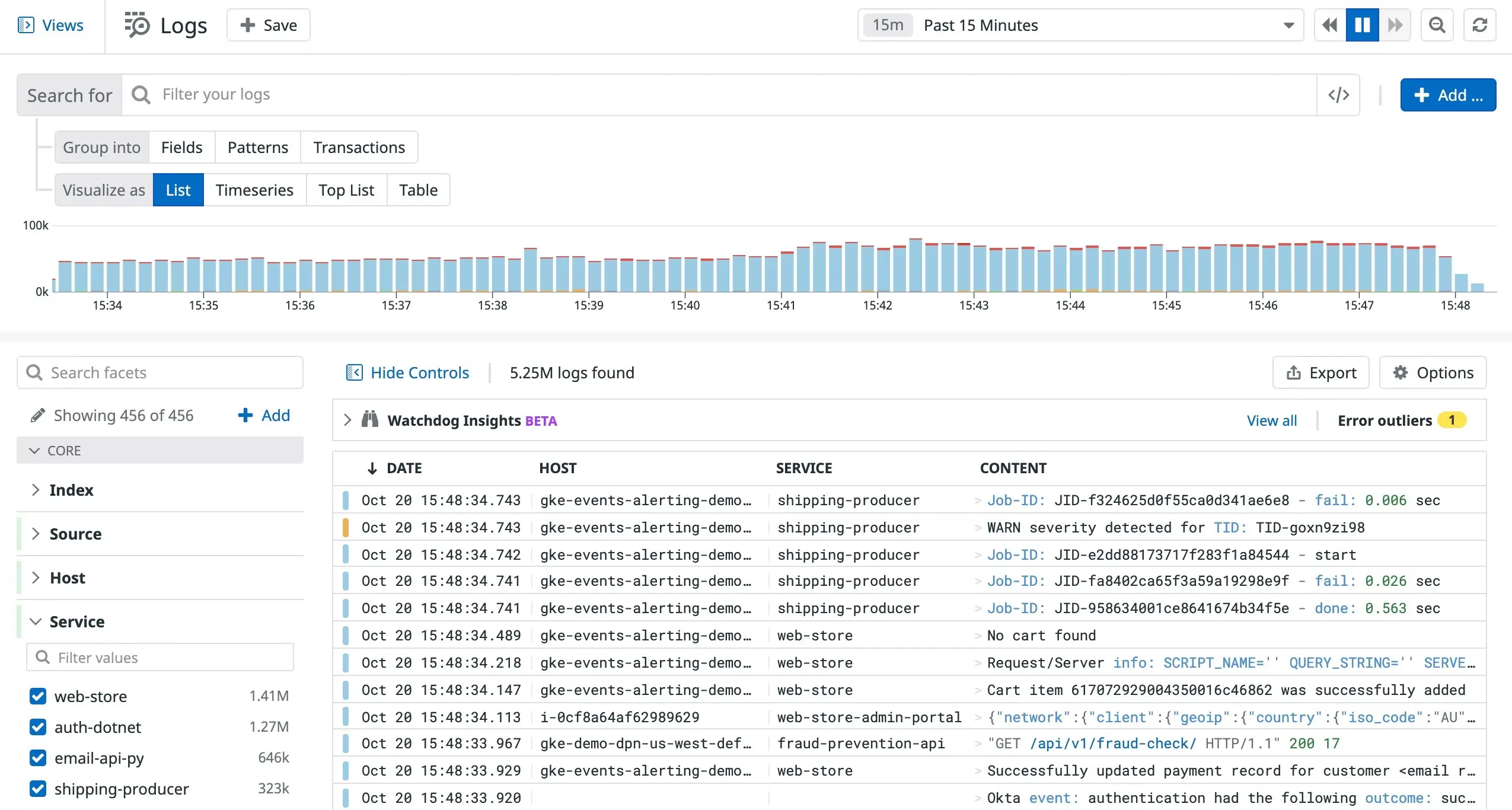 Datadog Log Explorer for analyzing your log data for log management