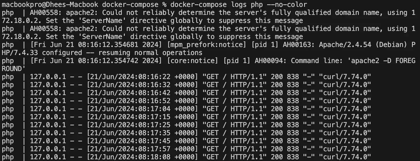 Container log output with no color