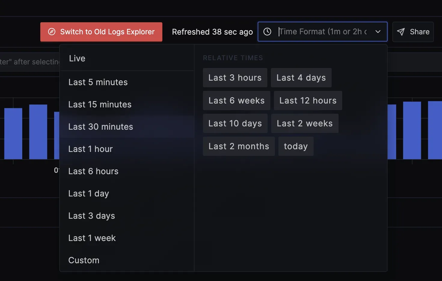 Live logs view